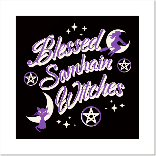 Blessed Samhain Witches Cute Funny Celtic Halloween Wall Art by sarahwainwright